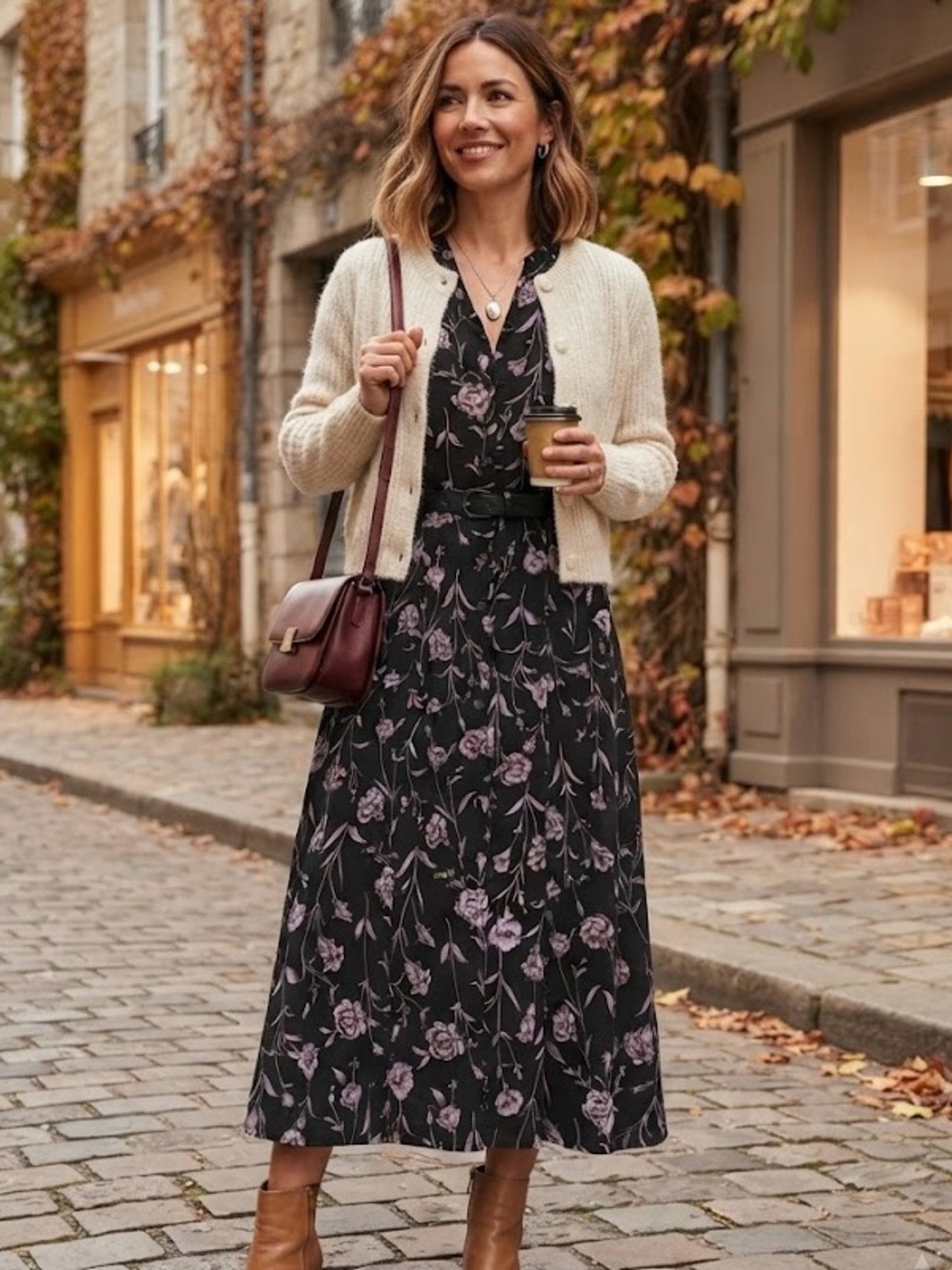 Northern Traditions Vintage Black Purple Floral Long Sleeve Button-Front Dress L